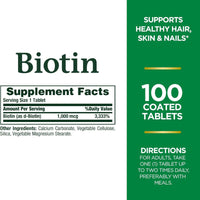 Natures Bounty Biotin 1000mcg 100 Tablets