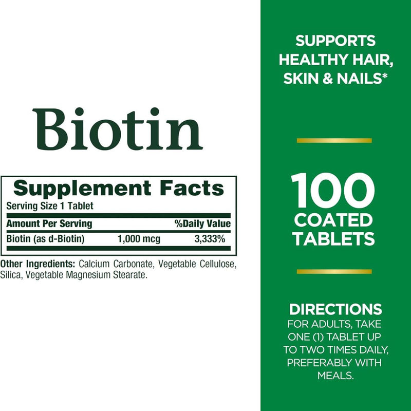 Natures Bounty Biotin 1000mcg 100 Tablets