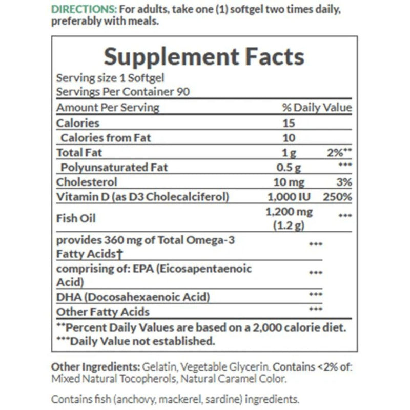 Natures Bounty Fish Oil 1200mg + D3 1000IU 90 Softgel