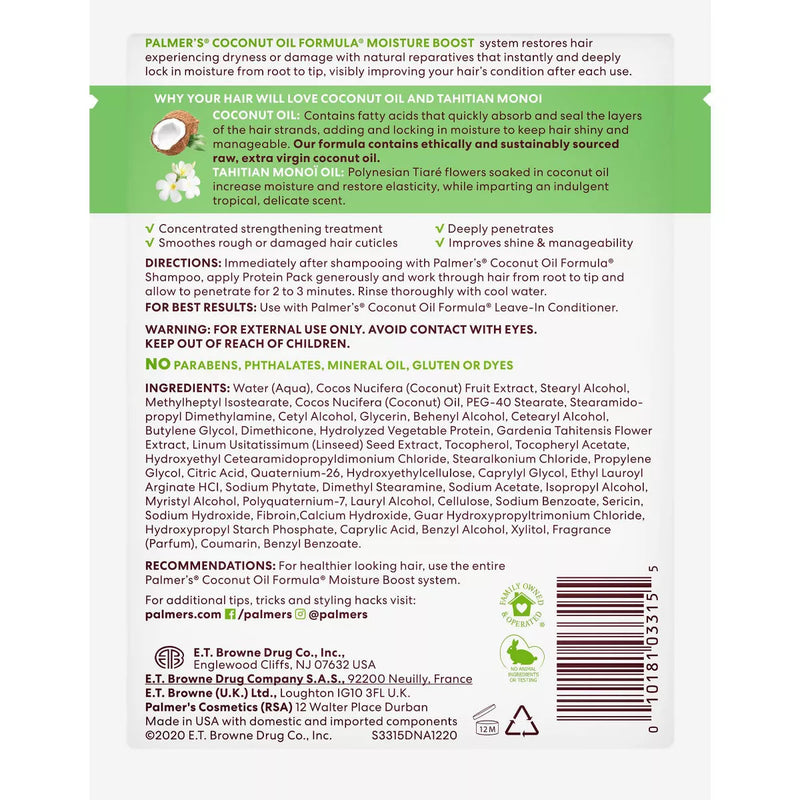 Palmers Coconut Oil Formula With Vitamin E Deep Conditioning Protein Pack 60g