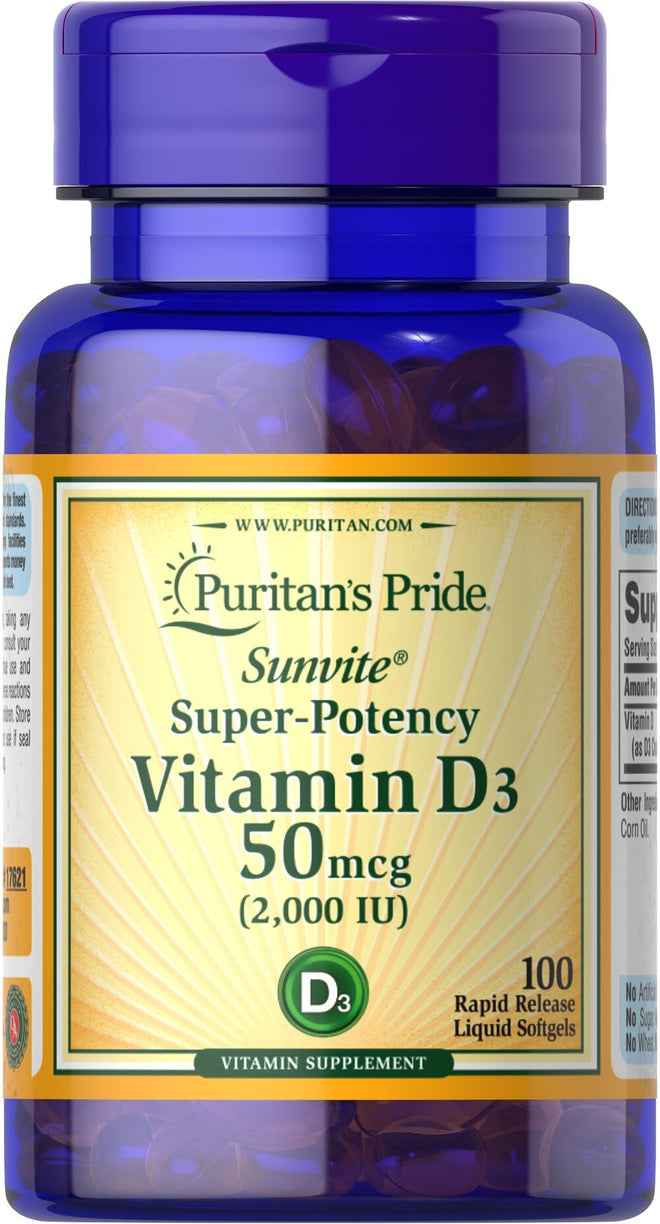 Puritans Pride Vitamin D3 2000IU Super Potency 100 Softgels
