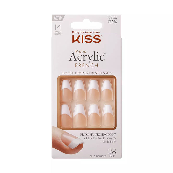 Kiss False Nails KSA16 Salon Acrylic French Medium 28 Count
