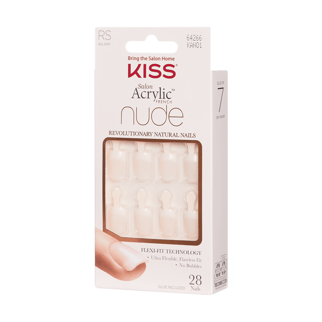 Kiss False Nails KAN01 Salon Acrylic French Nude Small 28 Count