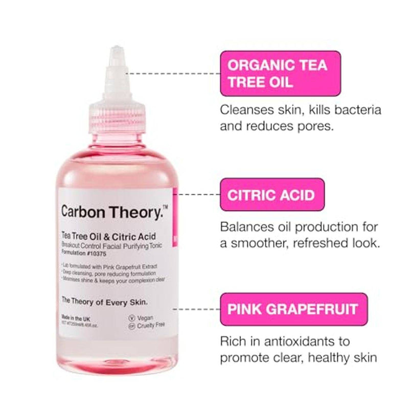Carbon Theory Tea Tree Oil & Citric Acid Breakout Control Facial Purifying Tonic 250ml