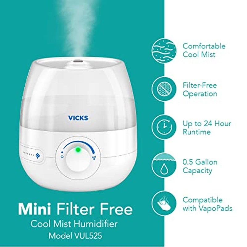 Vicks Humidifier Cool Mist Ultrasonic Mini VUL525E1