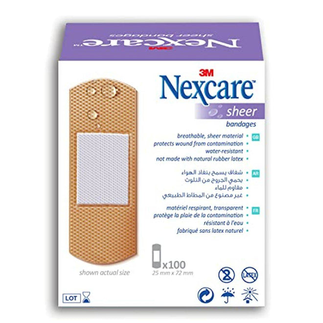 Nexcare Bandages Sheer 72x25mm 100 Plasters