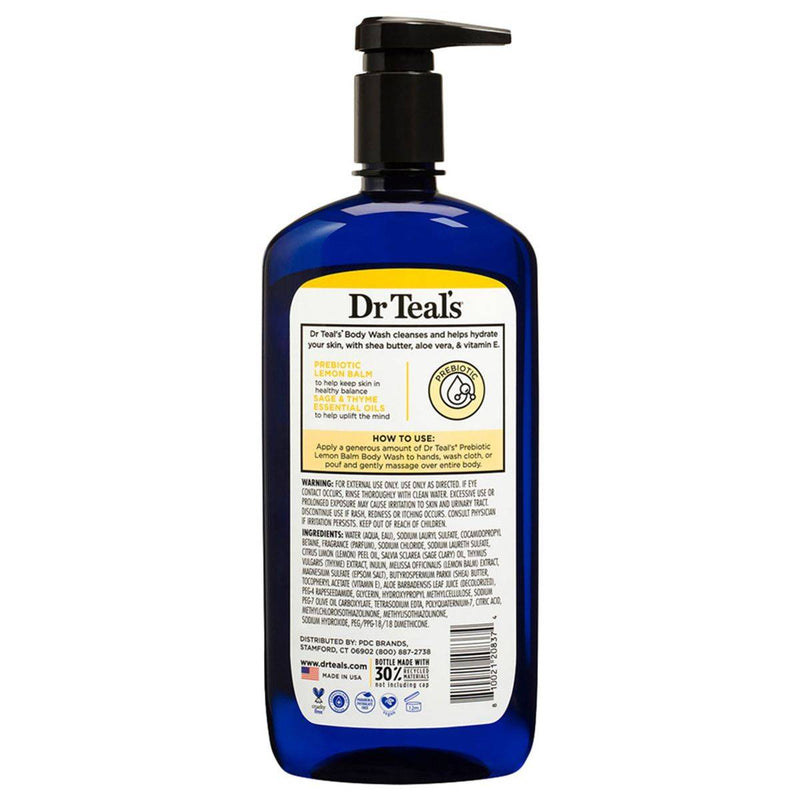 Dr Teals Body Wash With Pure Epsom Salt Prebiotic Lemon Balm 710ml