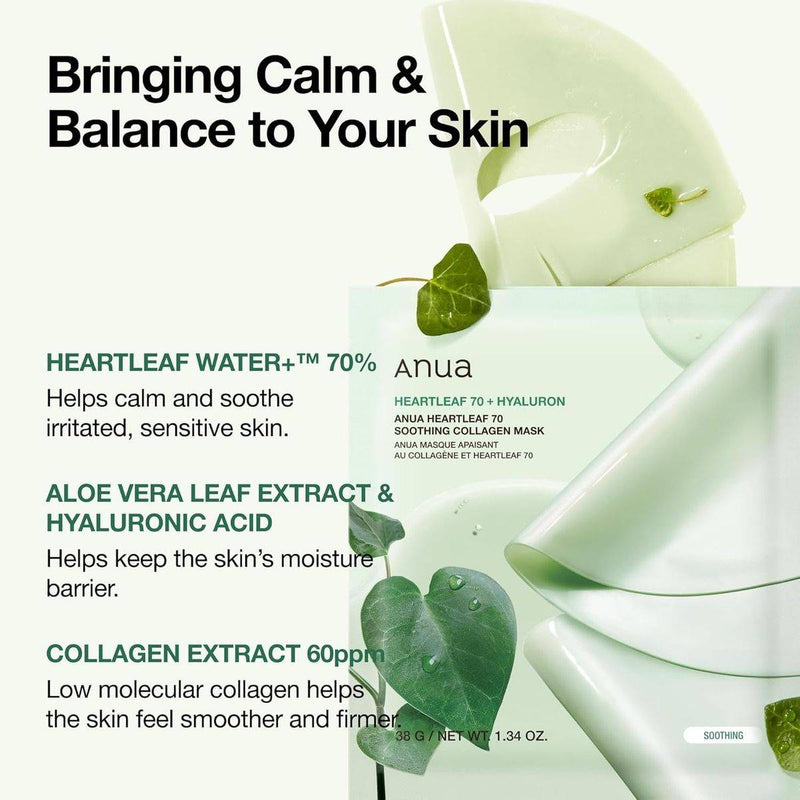 Anua Face Mask Heartleaf 70 Soothing Collagen 38g x 4 Pieces