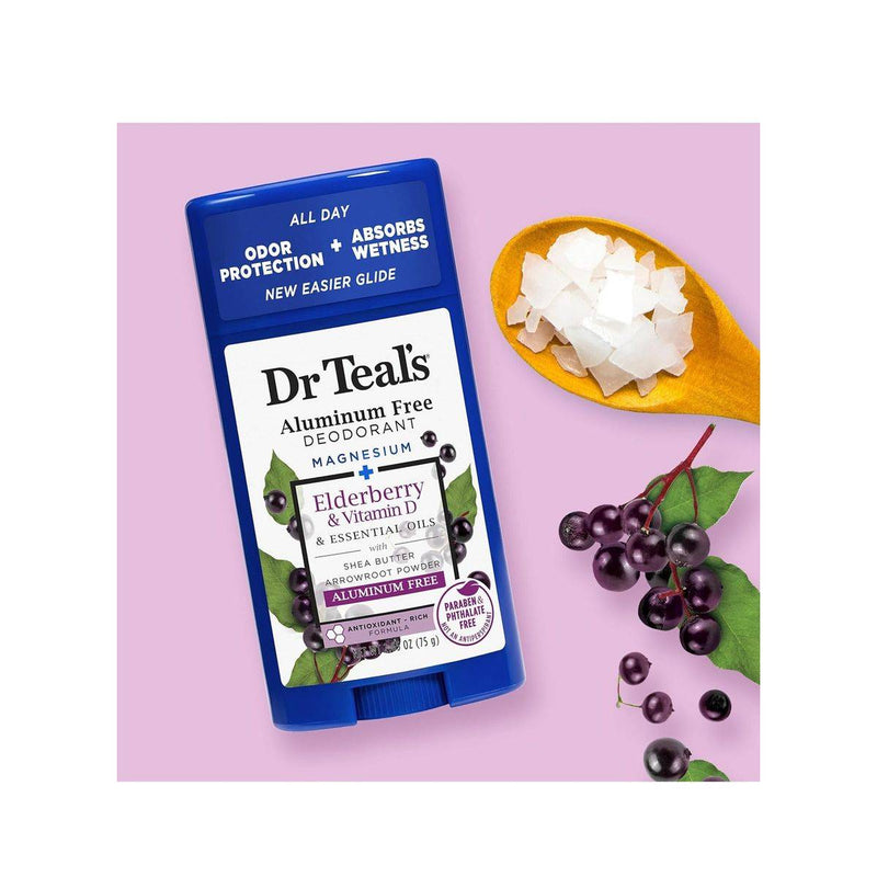 Dr Teals Aluminum Free Deodorant Stick Elderberry & Vitamin D 75g