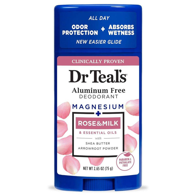 Dr Teals Aluminum Free Deodorant Stick Rose & Milk 75g