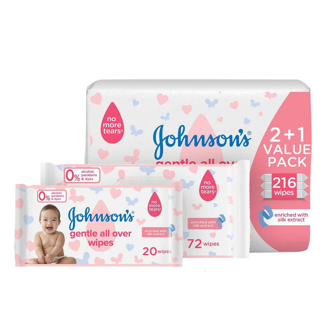 Johnsons Baby Wipes Gentle All Over Wipes Value Pack 216 Pieces