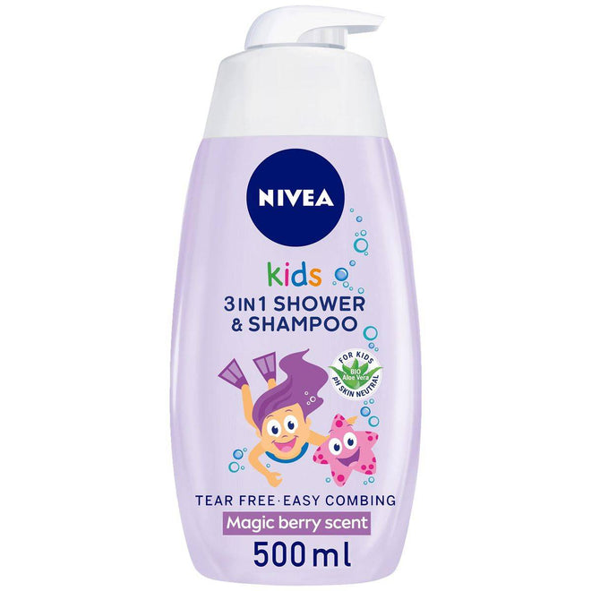 Nivea Kids 3in1 Shower Shampoo Conditioner Girl Sparkle Berry 500ml