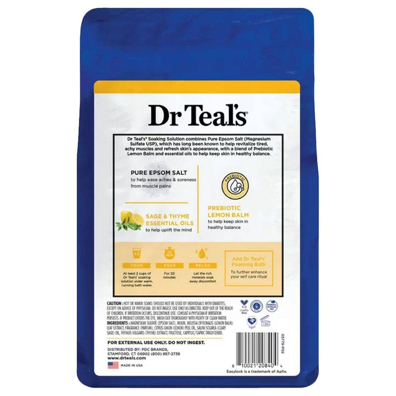 Dr Teals Pure Epsom Salt Soaking Solution Prebiotic Lemon Balm 1.36kg