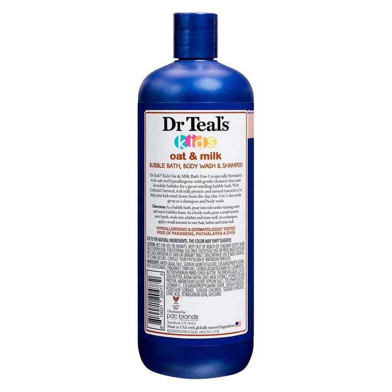 Dr Teals Kids 3 In 1 Bubble Bath Body Wash & Shampoo Oat & Milk 591ml