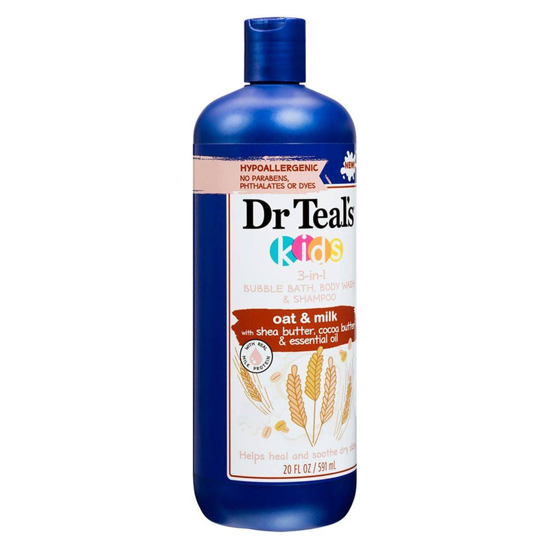Dr Teals Kids 3 In 1 Bubble Bath Body Wash & Shampoo Oat & Milk 591ml