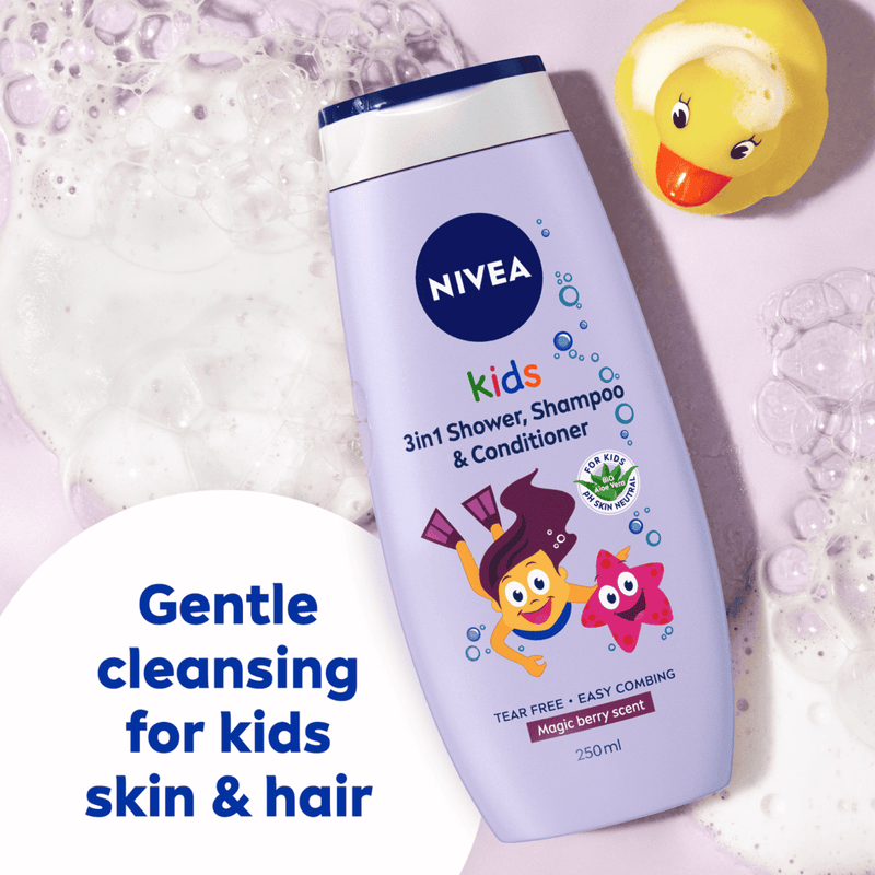 Nivea Kids 3in1 Shower Shampoo Conditioner Girl Sparkle Berry 500ml