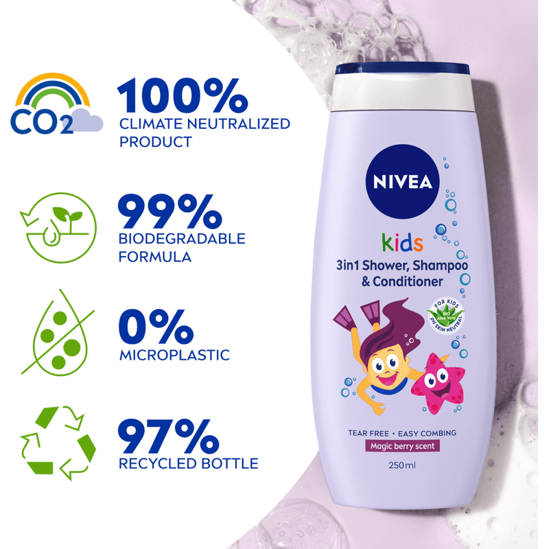 Nivea Kids 3in1 Shower Shampoo Conditioner Girl Sparkle Berry 500ml
