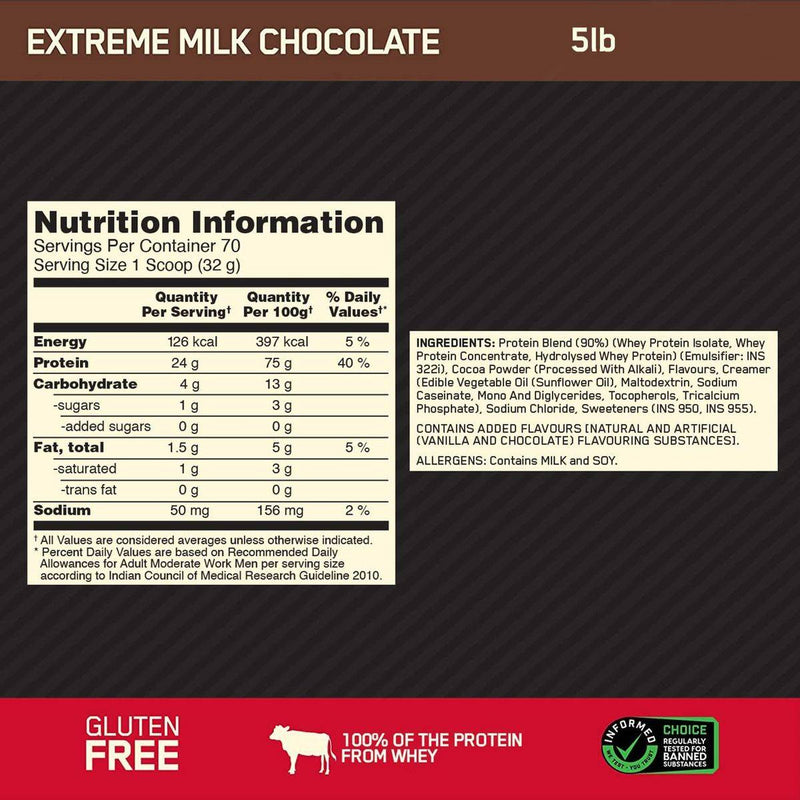 Optimum Nutrition Gold Standard 100% Whey Protein Extreme Milk Chocolate 2.27kg