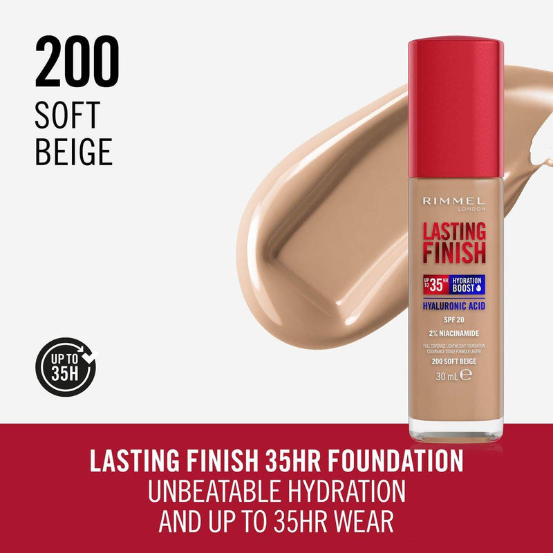 Rimmel Lasting Finish Full Coverage Lightweight Foundation 200 Soft Beige 30ml