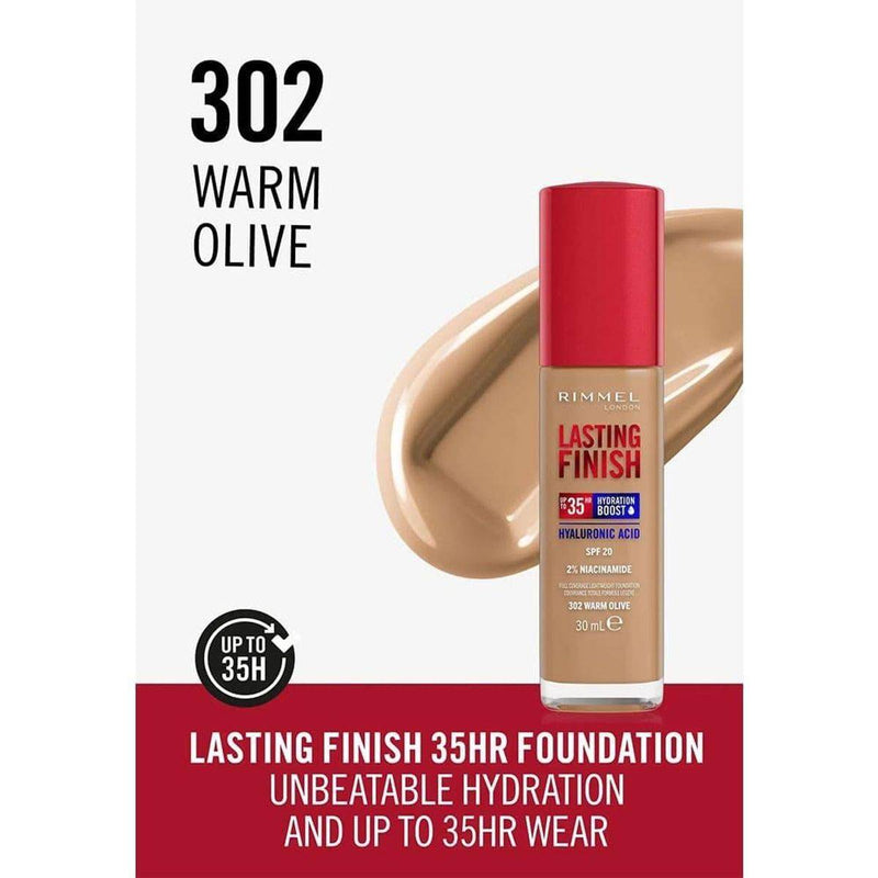 Rimmel Lasting Finish Full Coverage Lightweight Foundation 302 Warm Olive 30ml