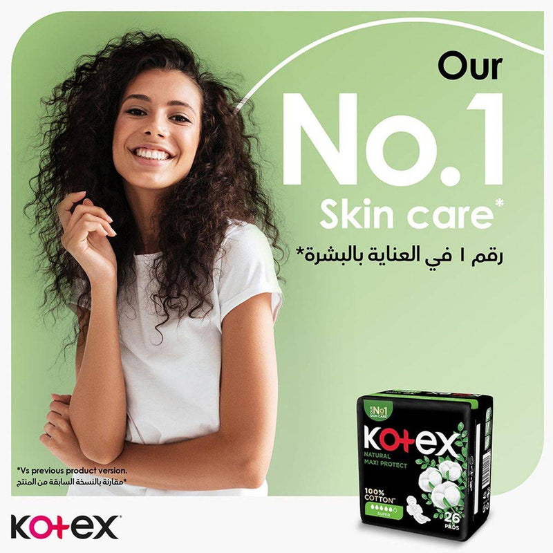 Kotex Sanitary Napkin Natural Maxi Protect Super + Wings 26 Pads