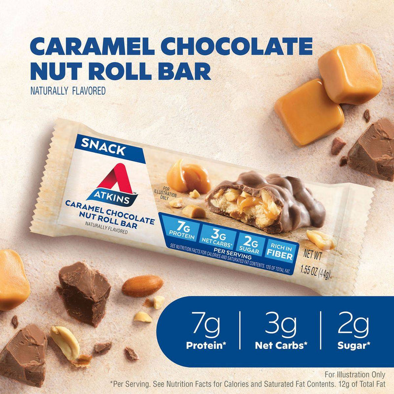 Atkins Snack Protein Bar Caramel Chocolate Nut Roll 44g