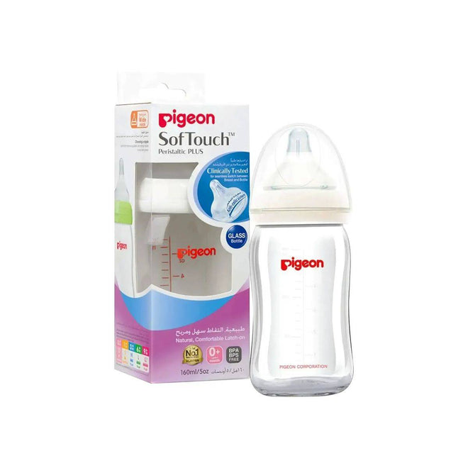 Pigeon SofTouch Glass Bottle 0 Months+ Latch on Line 160ml