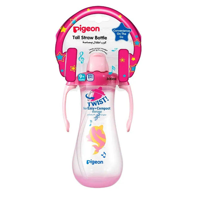 Pigeon Tall Straw Bottle 300ml Pink