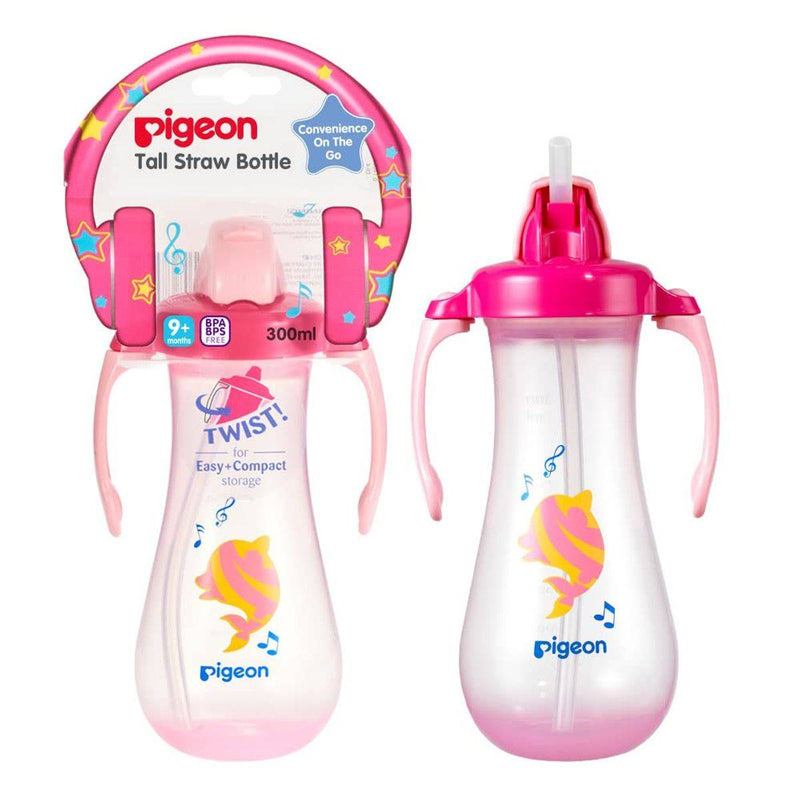 Pigeon Tall Straw Bottle 300ml Pink