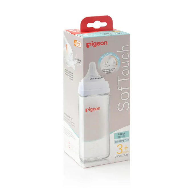 Pigeon SofTouch Glass Bottle 3 Months+ Latch on Line 240ml