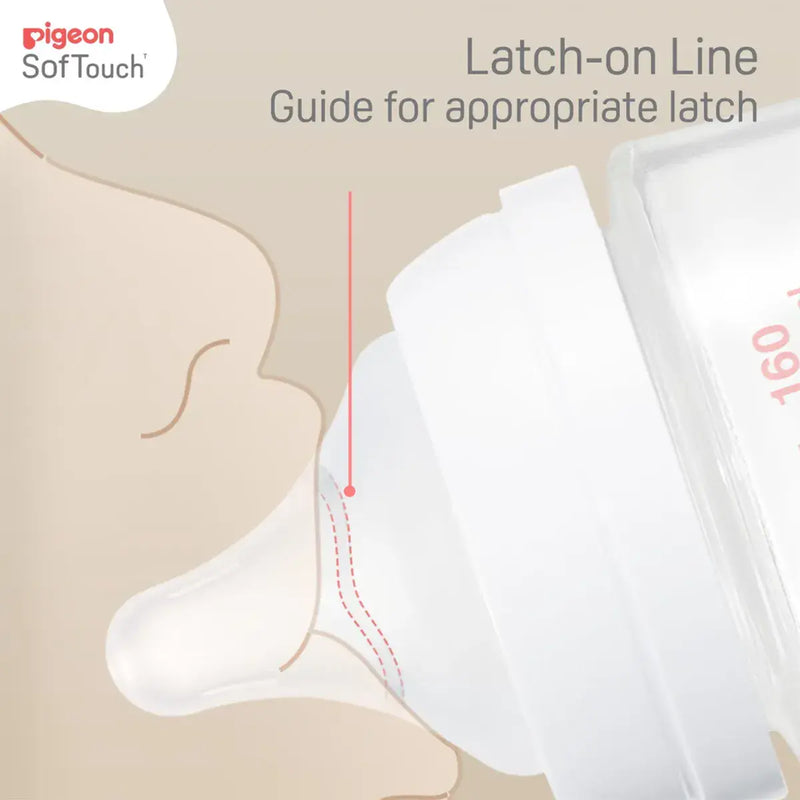 Pigeon SofTouch Glass Bottle 3 Months+ Latch on Line 240ml