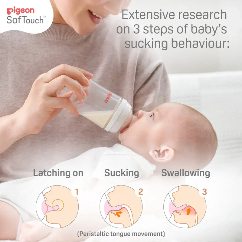 Pigeon SofTouch Glass Bottle 3 Months+ Latch on Line 240ml