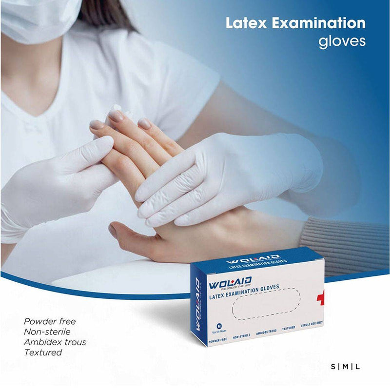 Wolaid Latex Examination Gloves Powder Free Medium 100 Pieces