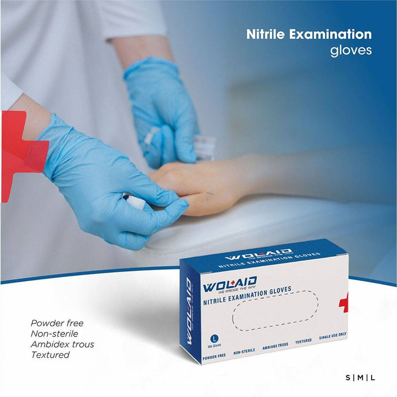 Wolaid Nitrile Examination Gloves Powder Free Large 100 Pieces