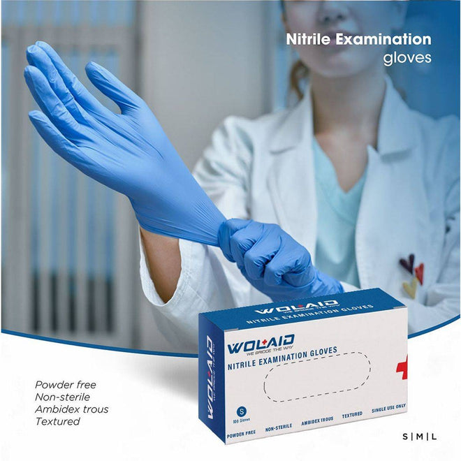 Wolaid Nitrile Examination Gloves Powder Free Small 100 Pieces