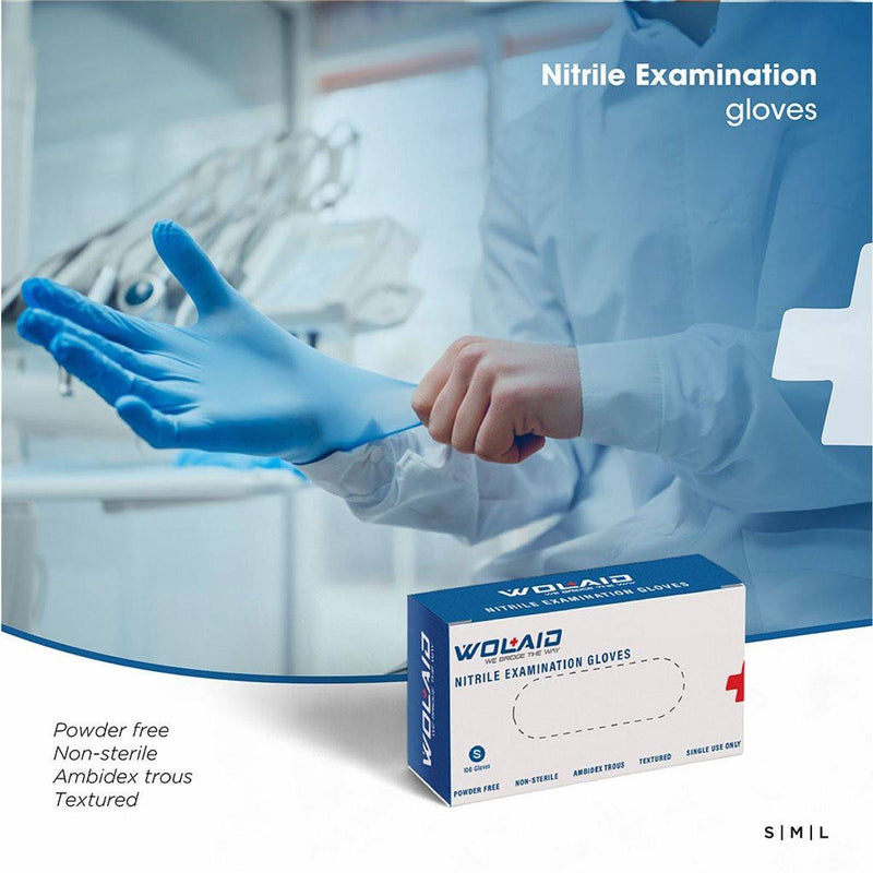 Wolaid Nitrile Examination Gloves Powder Free Small 100 Pieces