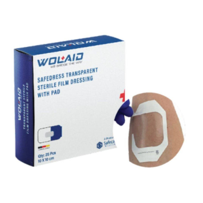 Wolaid Safedress Transparent Sterile Film Dressing With Pad 10cmx10cm