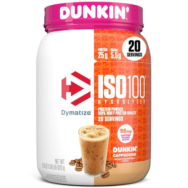 Dymatize ISO 100 Hydrolyzed 100% Whey Protein Powder Dunkin Cappuccino 620g