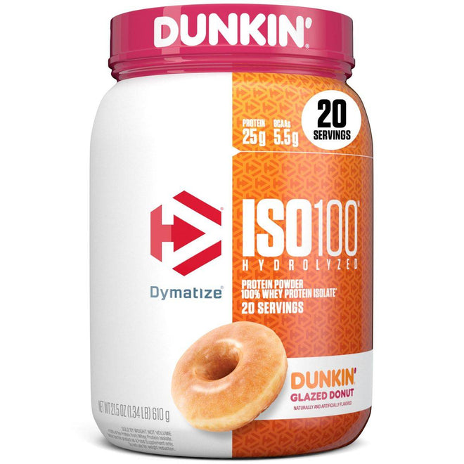 Dymatize ISO 100 Hydrolyzed 100% Whey Protein Powder Dunkin Glazed Donut 610g