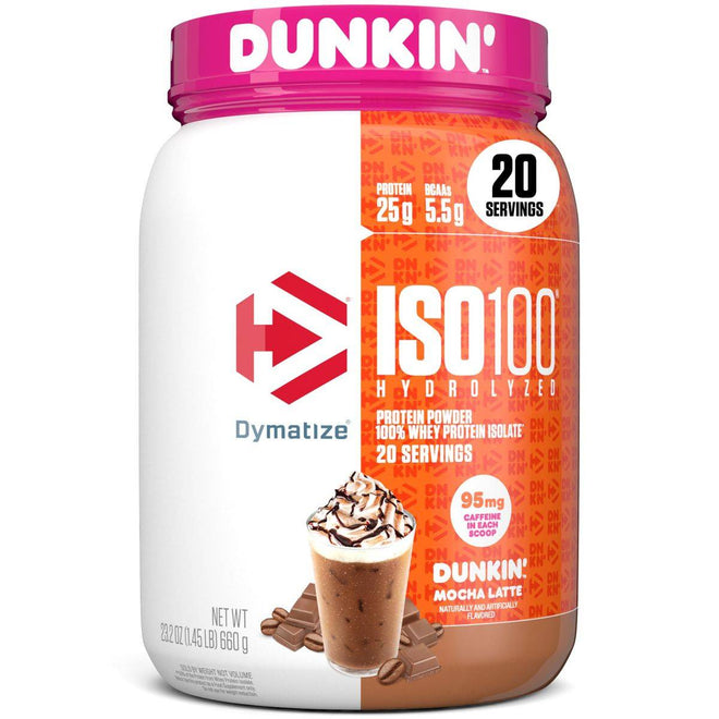 Dymatize ISO 100 Hydrolyzed 100% Whey Protein Powder Dunkin Mocha Latte 660g