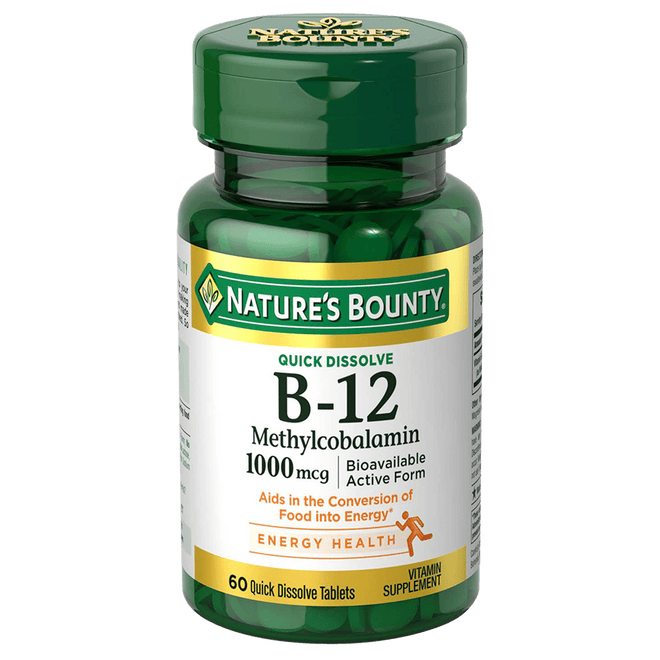 Natures Bounty Vitamin B12 Methylcobalamin 1000mcg Quick Dissolve 60 Tablets
