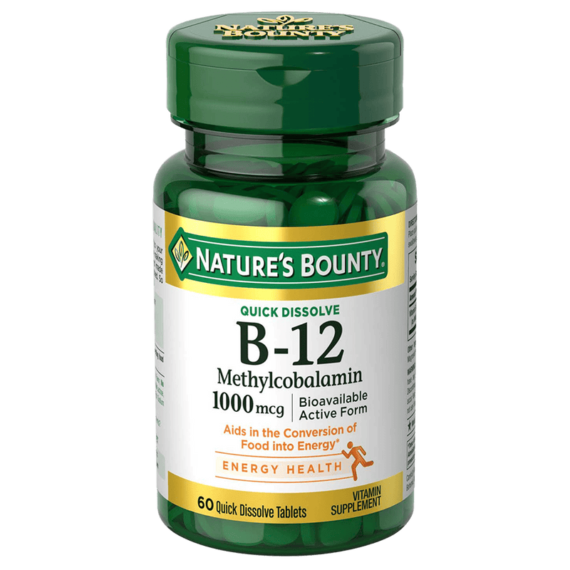 Natures Bounty Vitamin B12 Methylcobalamin 1000mcg Quick Dissolve 60 Tablets