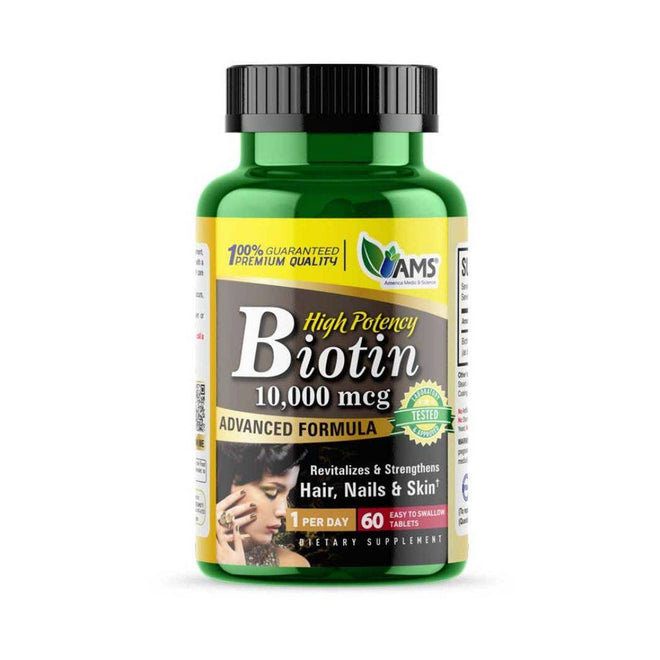 AMS Biotin 10000mcg High Potency 60 Tablets