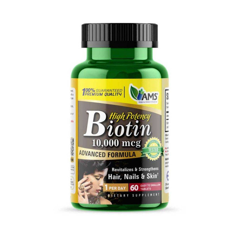AMS Biotin 10000mcg High Potency 60 Tablets
