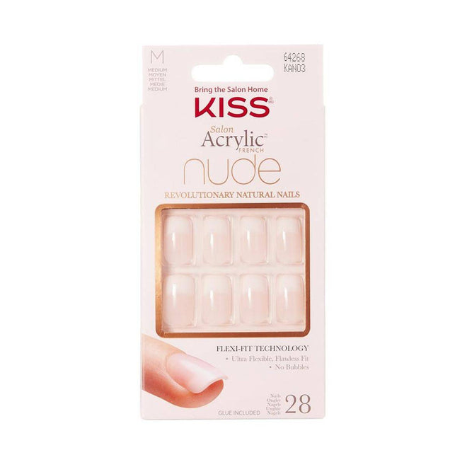 Kiss False Nails KAN03 Salon Acrylic French Nude Medium 28 Count