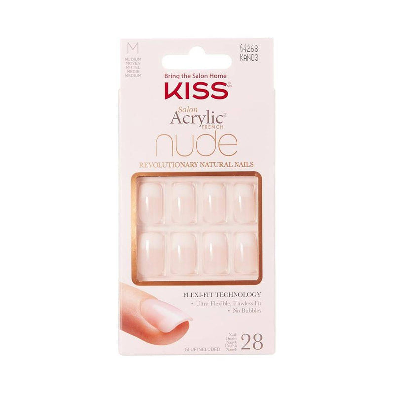 Kiss False Nails KAN03 Salon Acrylic French Nude Medium 28 Count