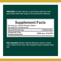 Natures Bounty Vitamin B12 Methylcobalamin 1000mcg Quick Dissolve 60 Tablets