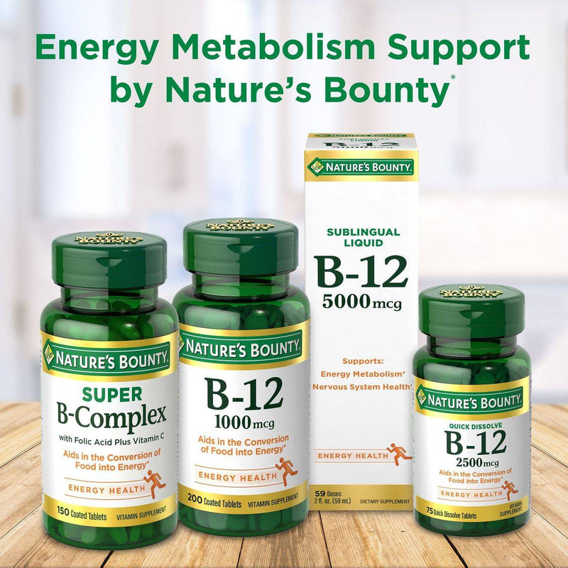 Natures Bounty Vitamin B12 Methylcobalamin 1000mcg Quick Dissolve 60 Tablets