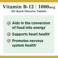 Natures Bounty Vitamin B12 Methylcobalamin 1000mcg Quick Dissolve 60 Tablets