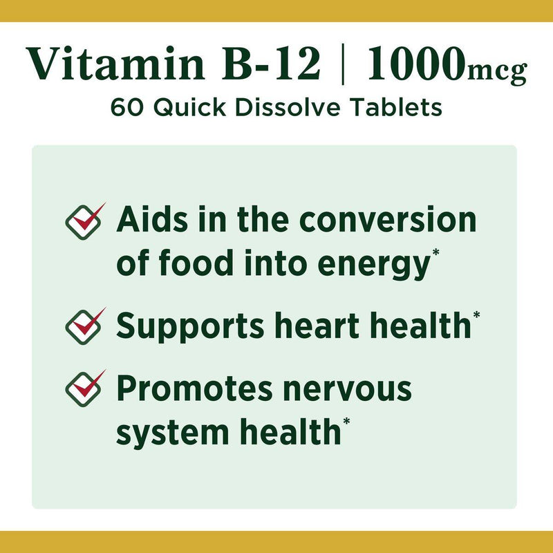 Natures Bounty Vitamin B12 Methylcobalamin 1000mcg Quick Dissolve 60 Tablets